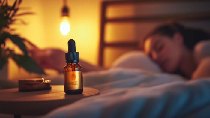 Une huile CBD et une femme qui dort