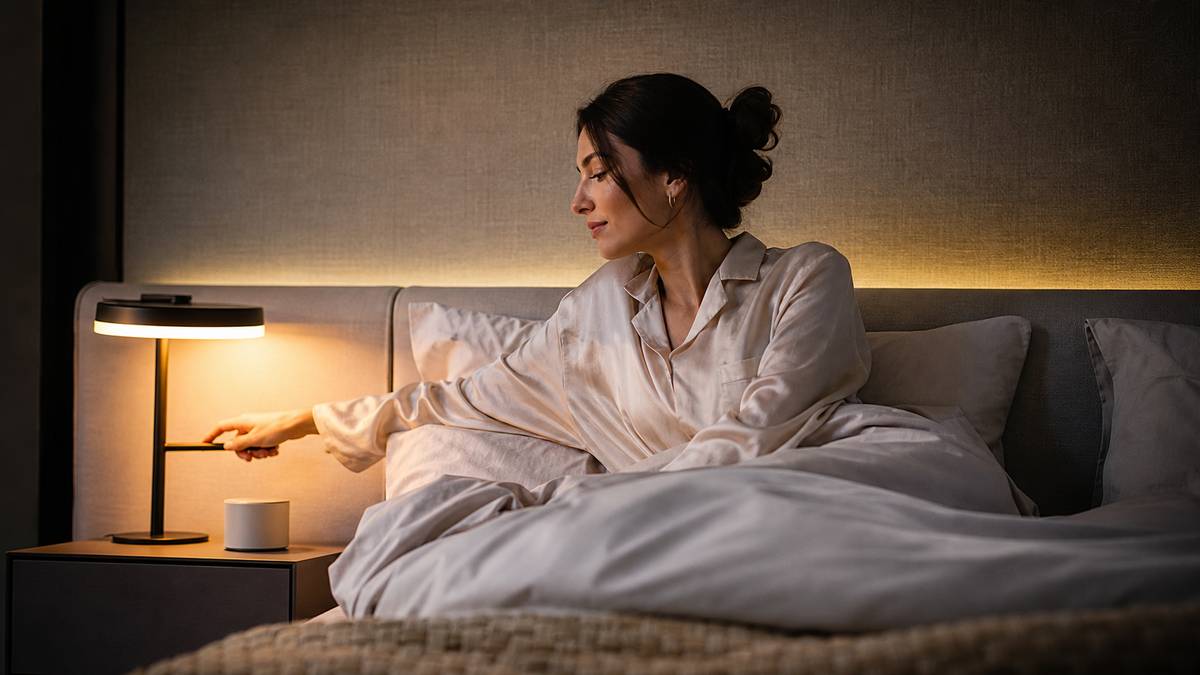 Chambre calme avec lumière douce avant le coucher