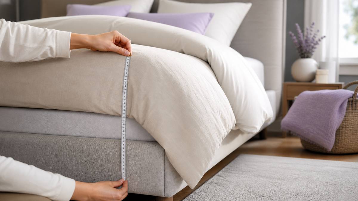 Mesure de la retombée latérale d’une couette 240x260 sur un lit double